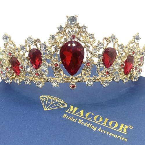 MACOIOR Rhinestone Tiaras and Crowns for Women - Pageant Crown with Comb Crystal Queen Bridal Tiara for Women or Girl Crystal Hair Accessories (Red)