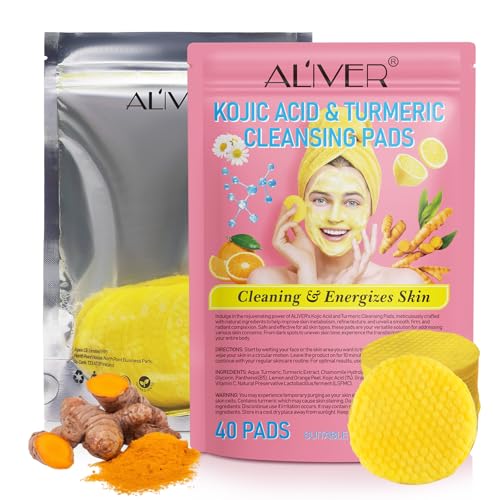 Kojic Acid and Turmeric Cleansing Pads, 80pcs Turmeric Kojic Acid Cleansing Pads with Vitamin B5, Vitamin C Turmeric, Face Pads, Sugar Turmeric Cleansing Pads for Face