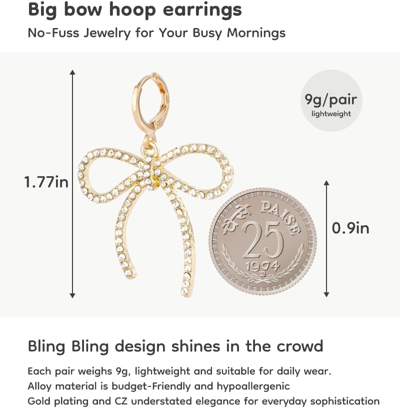 Skiennix Pearl Bow Hoop Earrings - Dainty Faux Pearls & Cute Bowknot Design | Lightweight Gold Plated