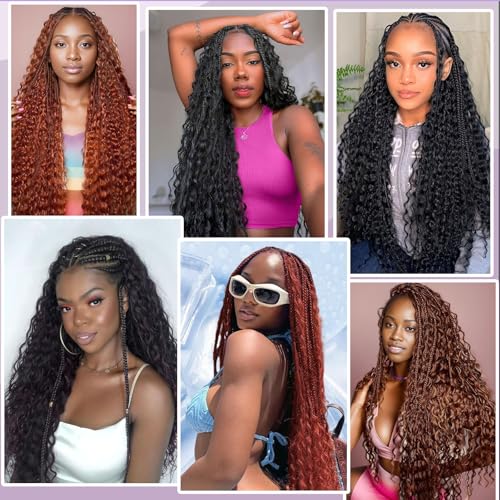 Human Braiding Hair Mix Synthetic Boho Hair for Braiding, 20 Inch Deep Wave Bulk for Boho Braids 2 Pcs Curly Bohemian Wet and Wavy Braiding Hair (1B, 18 Inch)