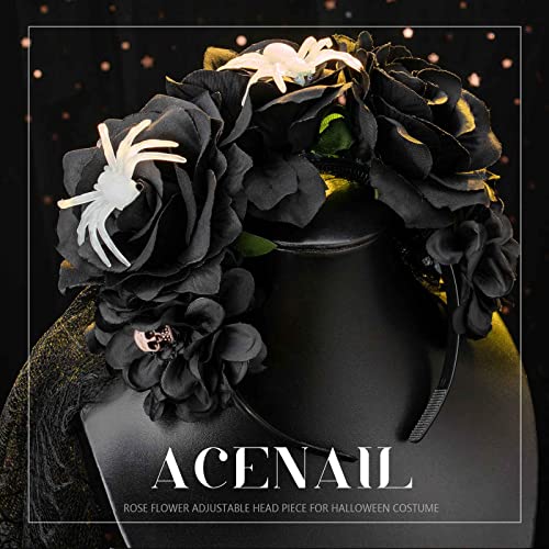 Acenail Floral Headband Veil Women Flower Crown Head Piece Rose Flower Garland Spider Mexican Headband Day of the Dead Head Band Cosplay Halloween Headpieces (Black)