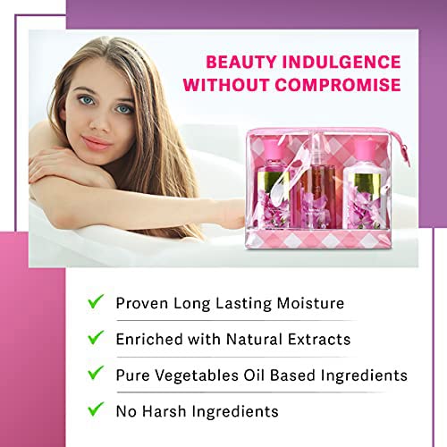 Vital Luxury Bath & Body Care Travel Set Pea Flower Scent Home Spa Set with Body Lotion, Shower Gel and Fragrance Mist