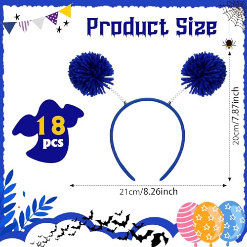 Censen 18 Pcs Pom Pom Headband Head Bopper Wrapped Funny Headband Birthday Halloween Party Headwear for Women Adult Accessory(Blue)