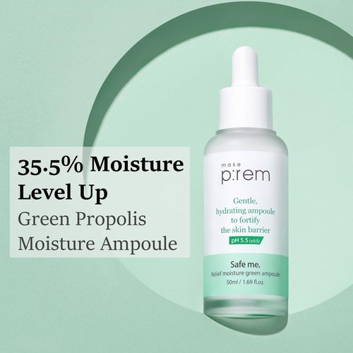 **MAKE P:REM Safe Me Green Ampoule - Hydrating Facial Serum for Sensitive Skin | 1.69 Fl Oz (50ml)**