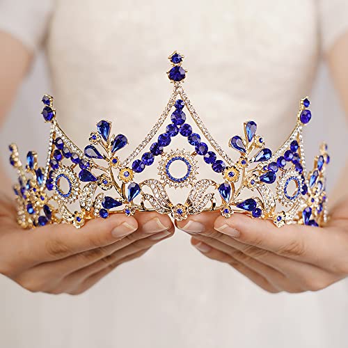 wekicici Wekicici Baroque Queen Crown Blue Crystal Tiara Rhinestone Princess Wedding Headband for Women Girl Birthday suitable weki-0423-crown-5-blue 0