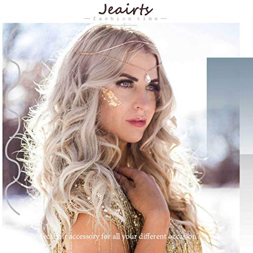 JEAIRTS Rhinestone Head Chain Forehead Bridal Headband Elastic Crystal Hair Band Halloween Prom Hair Jewelry for Women and Girls (1-Silver)