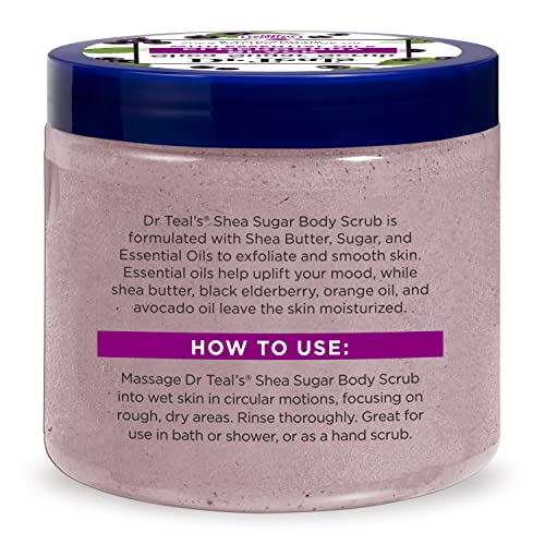 Dr Teal's Shea Sugar Body Scrub, Black Elderberry with Essential Oils, 19 oz (Pack of 3)