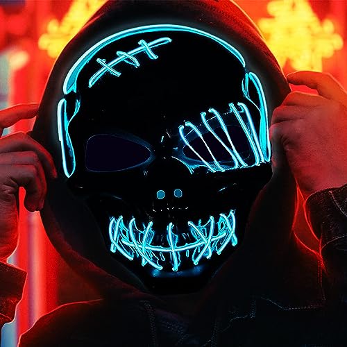 Naisidas Halloween Mask LED Scary Skull Mask, Halloween Light up Mask Decoration for Halloween Festival, Scary Party,Costume Cosplay with 3 Light Modes(Ice Blue)