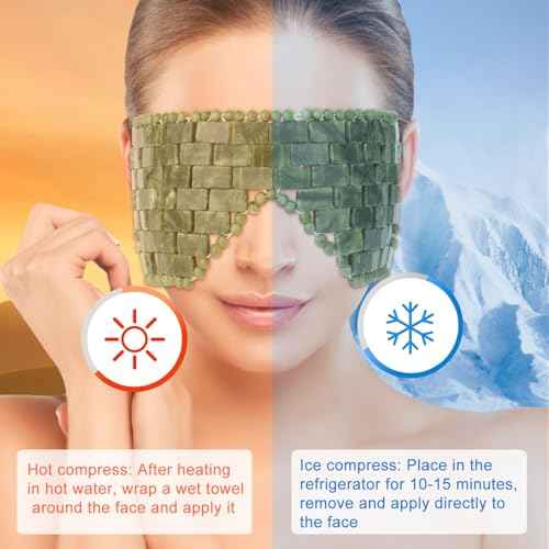 Jade Eye Mask,Large Facial Cooling Mask with 100% Real Jade for Hot & Cold Therapy,Green Stone Facial Eyes Sleeping Mask Relief Eye Cover