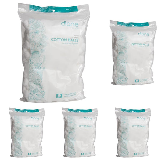 Diane 100% Pure Cotton Balls, 200 Count - Soft, Super Absorbent, Multipurpose Cotton Balls for Makeup Removal, Nail Polish, Applying Lotion or Powder, First-Aid for Everyday Household Use (Pack of 5)