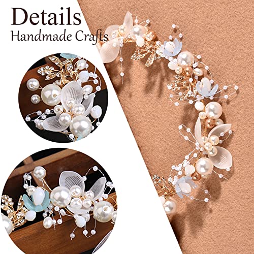 Wedding Hair Accessories for Kids, Flower Girl Hair Accessory, Princess Headpiece White Flower Headband Pearl for Girl and Flower Girls Cute Bridal Wedding Hair Band, Women's Fashion Headbands (Gold)