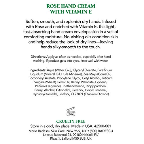 Mario Badescu Rose Hand Cream - Non-Greasy, Fast-Absorbing Formula for Dry Hands | 3 Oz