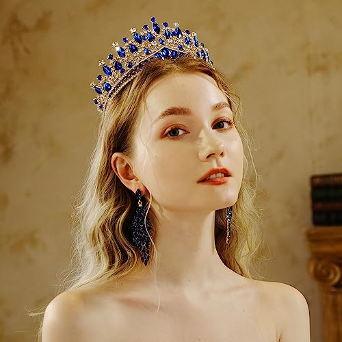 ShulaSHOP Blue Wedding Tiara for Women, Crowns for Women Rhinestone Bridal Crown Princess Tiara Headband, Costume Party Accessories for Brithday Halloween