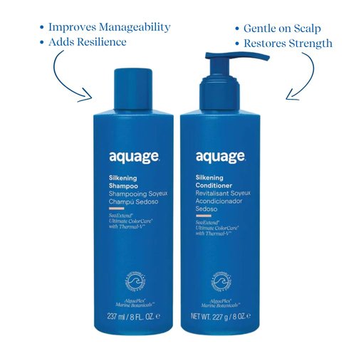 AQUAGE Silkening Shampoo & Conditioner Bundle - Nourishing SeaExtend Formula for Strength & Shine | 8 Oz Each
