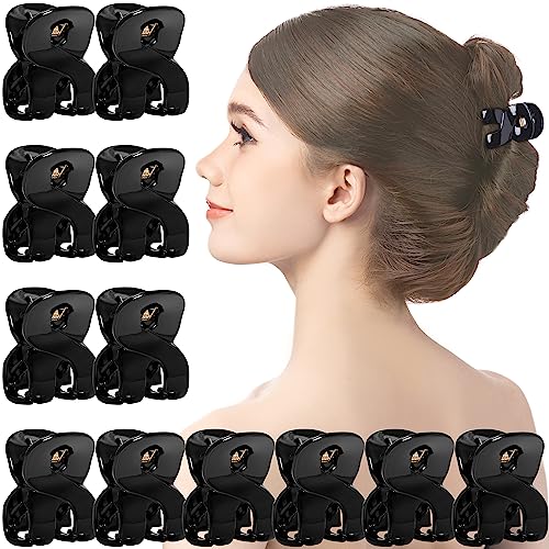 RC ROCHE ORNAMENT 12 Pcs Womens Hair Fang Claw Jaw Teeth Strong Hold Accessory Plastic Beauty Styling Sectioning Chic Durable Secure Grip No Slip Hairpin Clip, Small Black