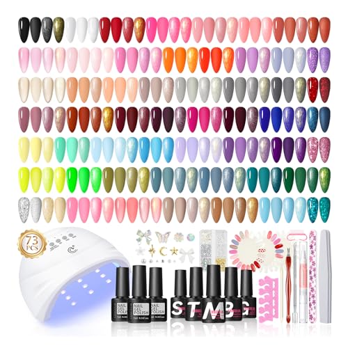 COSCELIA 40pcs Gel Nail Polish Set, 35 Colors Gel Polish with 5 Top Base Coat Red Nude Pink Glitter All Seasons Colors Nail Art Manicure Kit Salon DIY at Home Gifts for Women