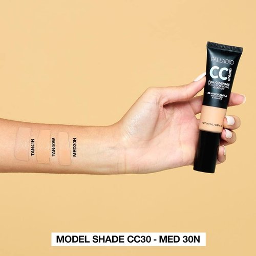Palladio CC Cream - Full-Coverage Color Correction with Peptides & Vitamin C | Oil-Free, Tan 41N