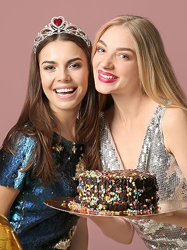 SWEETV Birthday Crowns for Women Girls Birthstone Heart Princess Tiara Silver Headpiece for Birth Day Party Photograph, Jan