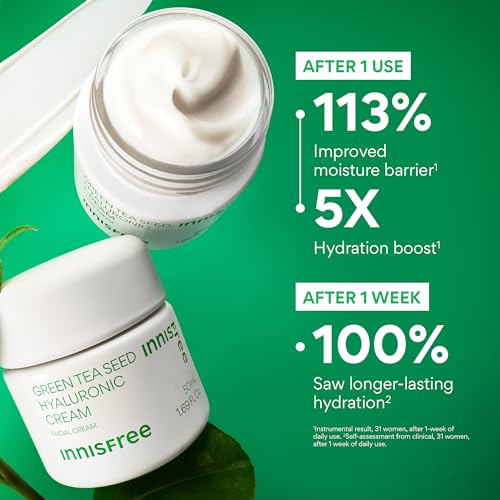 innisfree Green Tea Depuff + Hydrate Duo, Green Tea Caffeine Eye Serum + Green Tea Hyaluronic Cream, Korean Skincare with Eye Roll On and Cream for Hydrated, Glowing Skin