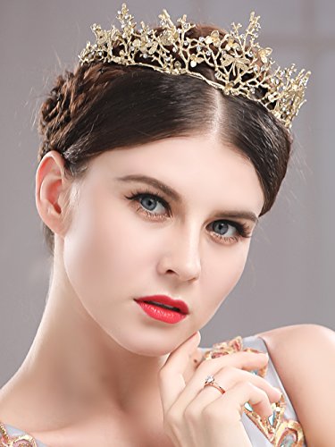 Yean Adult Tiaras and Crowns Gold Wedding Princess Queen Crown Baroque Vintage Rhinestone Tiara Hair Accessories for Women and Men (Gold)