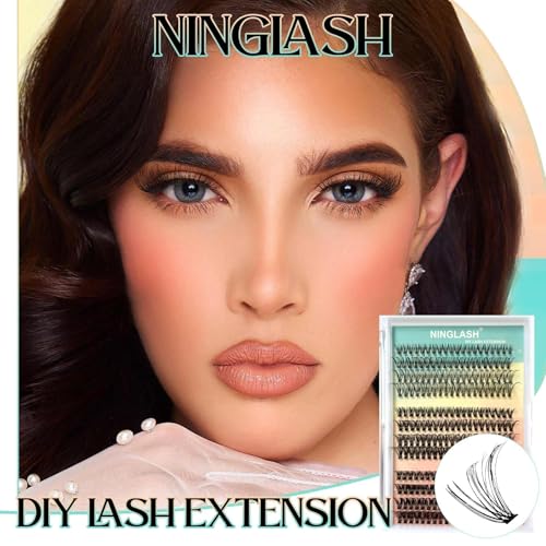 Lash Clusters Fluffy NINGLASH 100D 200D DIY Lash Extension Kit with Lash Bond, Lash Remover, Lash Applicator, Volume 280 Pcs Cluster Eyelashes Extension Individual Eyelashes Kit Thick Eyelash 12-18mm