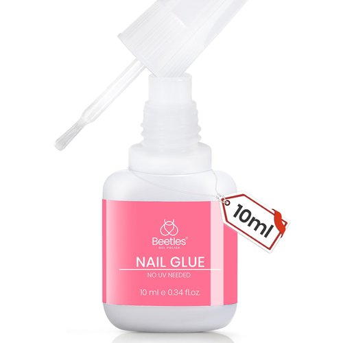 Beetles Press On Nail Glue Quick-Drying 10ml Super Strong Nail Glue, Brush on Glue for Acrylic & Fake Nails, No Uv Light Needed, Long Lasting Spring Nails, DIY Home Manicure