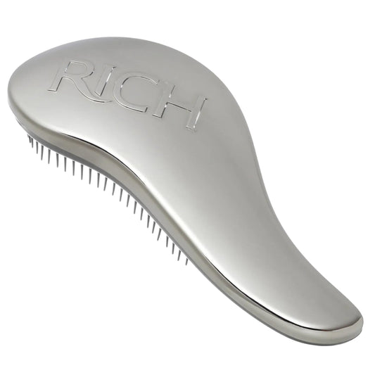 RICH Hair Care Silver Glamour Satin Touch Detangling Brush- Dry and Wet Hair Brush Detangler for All Hair Types - Keeps Hair Smooth, Anti-static, Reduces Frizz for Men, Women and Kids