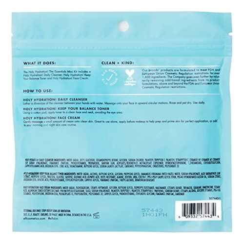 e.l.f. Skin Holy Hydration! The Essentials Mini Kit, Cleanser, Toner & Moisturizer for Hydrated & Balanced Skin, TSA-Friendly Sizes