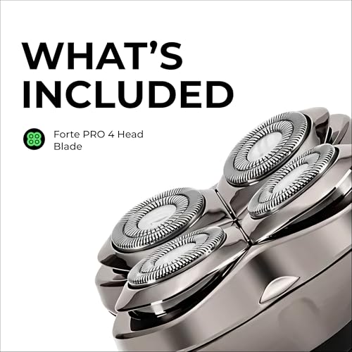 Skull Shaver Forte PRO 4 Head Replacement Blade - Shaver Blade for Wet & Dry Shaving - Rotary Heads Design - Japanese Stainless Steel - Compatible with Pitbull, Palm & Butterfly Kiss Shavers