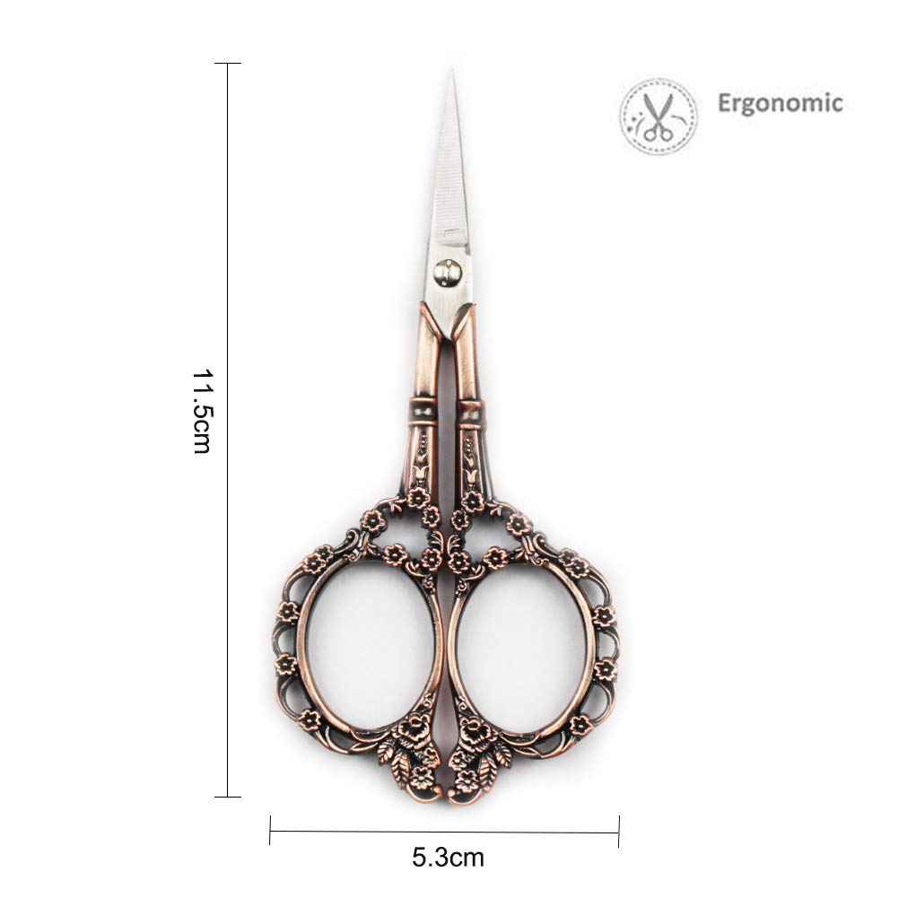 Professional Manicure Scissors, EBANKU Vintage Stainless Steel Cuticle Precision Beauty Grooming for Nail, Facial Hair, Eyebrow, Eyelash, Nose Hair (Red Bronze)