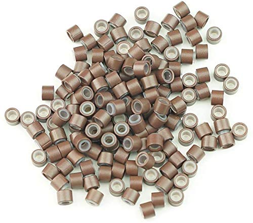 Amesun Silicone Micro Rings 4mm Silicone Lined Copper Silicone Beads Lined For I Tip Stick Hair Extensions Micro Beads Silicone Line Silicone Copper Ring (500Pcs, 5 Brown)