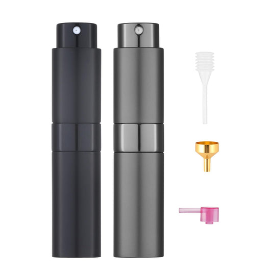 Tekson 8ml Travel Perfume Atomizer Refillable, Mini Cologne Spray Bottle Empty, Small Aftershave Portable Sprayer for Liquid Dispenser (Black&Grey)