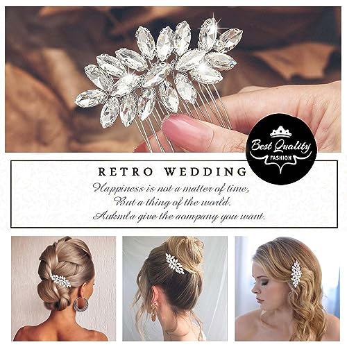 Unicra Rhinestone Bride Wedding Hair Comb Crystal Bridal Hair Piece Bridesmaids Hair Accessories for Women Prom Party Hair Clips (A-Silver)