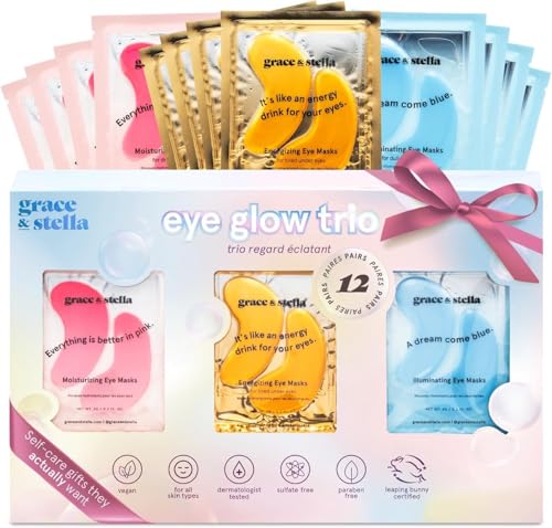 grace & stella Award Winning Under Eye Mask Reduce Dark Circles, Puffy Eyes, Undereye Bags, Wrinkles, Gel Under Eye Patches, Get Well Gifts for Women - Vegan Eye mask (24 Pairs, Blue)