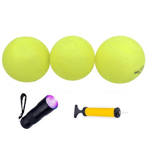 Aolowewin Glow in The Dark Spike Replacement Balls, Roundnet Game Balls - Play at Night, Light Up for 20~30 Minutes (3X Balls with Pump & Flashlight)