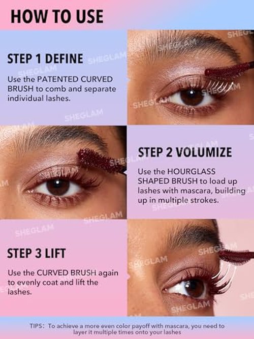 SHEGLAM 2 In 1 Black Volume and Length Waterproof Mascara Long Lasting Dual-Ended Tubing Eye Makeup