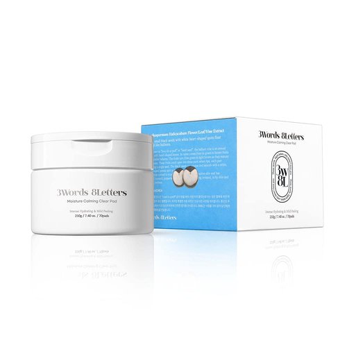 3Words 8Letters Moisture Calming Clear Pads - 70 Count Vegan Toner Pads for All Skin Types | Gentle Facial Peels & Resurfacing Treatment
