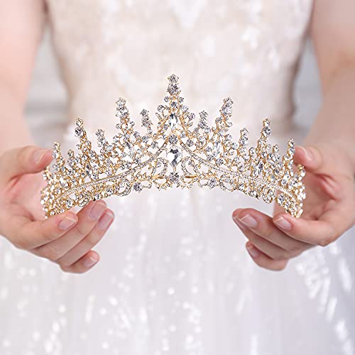 wekicici Baroque Rhinestone Queen Crown Wedding Crystal Tiara Princess Queen Crown for Prom Pageant Birthday Party Valentines Costume Photography for Women(Gold)