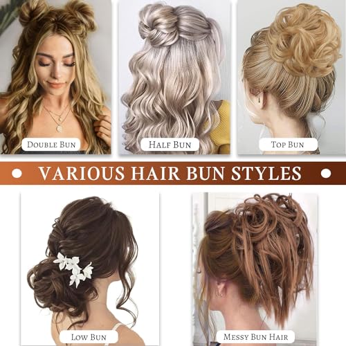 SHUHAOT 3 Pieces Messy Bun Hair Piece Tousled Updo Bun Hair Scrunchies Extension Ponytail Curly Wavy Updo Hair Bun Synthetic Chignon for Women Girl