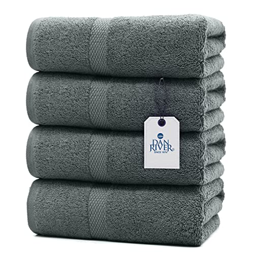 DAN RIVER 100% Ring Spun Cotton Premium Bath Towels, 27x54 inches, Pack of 4, Grey, 550 GSM - Soft, Lightweight, Highly Absorbent Towels for Bathroom, Spa, Gym, Perfect for Daily use