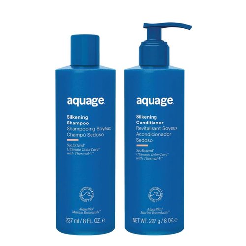 AQUAGE Silkening Care Bundle - Nourishing Shampoo & Conditioner Set for Strength and Shine | 8 Oz Each