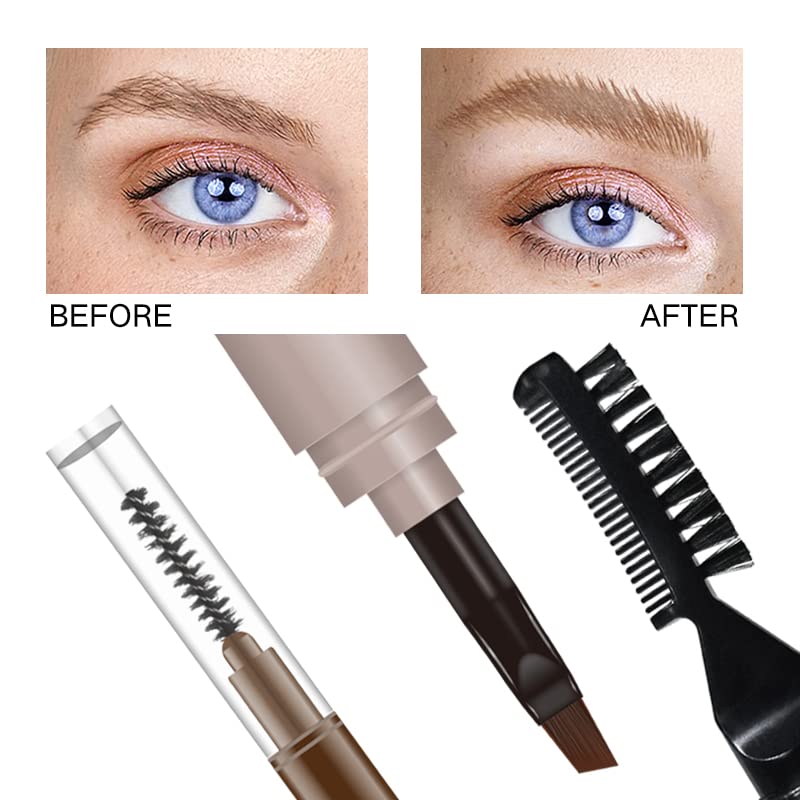 MAKETOPYZN 3-IN-1 Brow Kit, Multi-tasking Eyebrow Makeup Includes Brow Sculpt + Brow Pomade + Brow Pencil, Sculpt, Shade and Define 3D Natural Long Lasting Eyebrows (DARK BROWN)