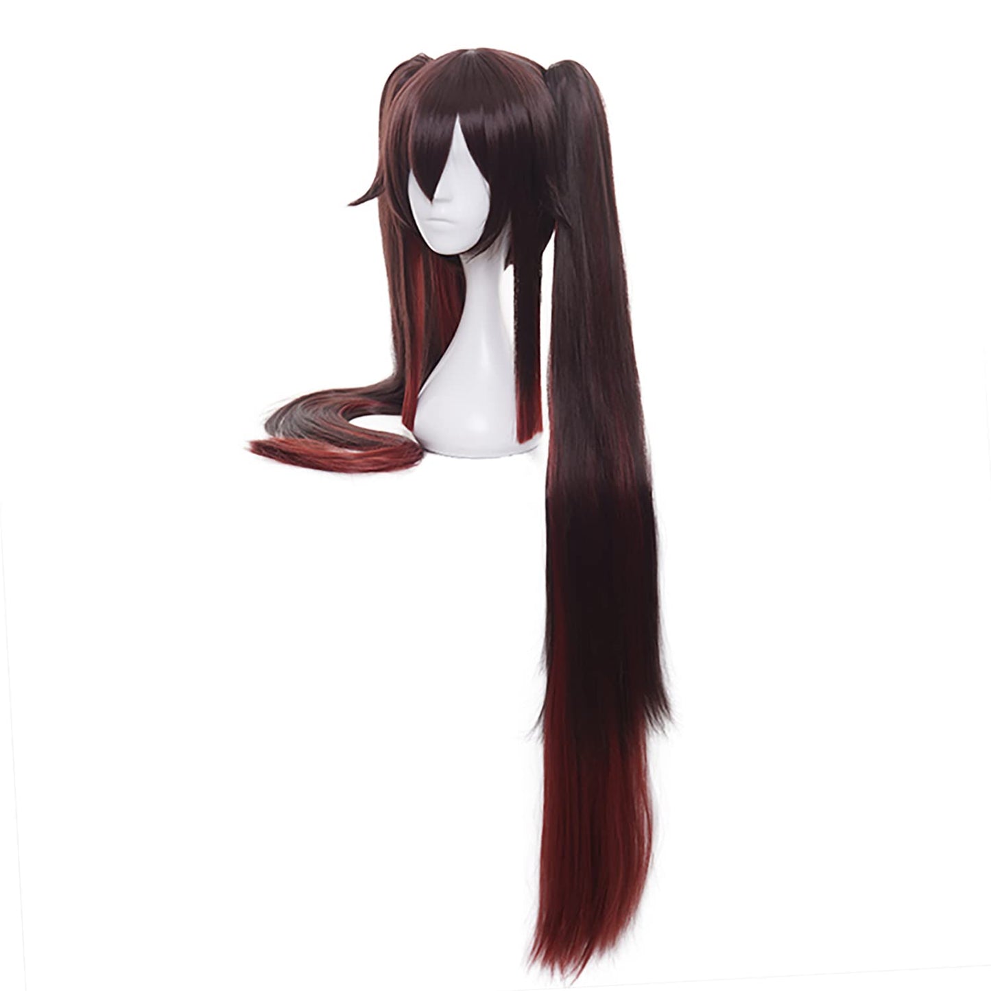 MoeLoli Hu Tao Cosplay wig for Genshin Impact Long Straight Brown Wigs with Ponytail Bangs for Women Halloween Party (Hu Tao)