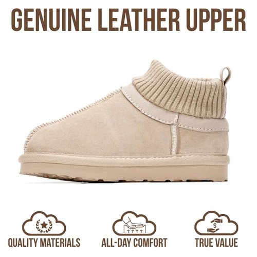 Project Cloud Kids Boots 100% Genuine Leather - Water Resistant Toddler Girl Boots with Australian Shearling - Safe Non Slip Kid & Toddler Booties & Comfortable Kids Shoes (DreamOn, SANSUEDE,7)