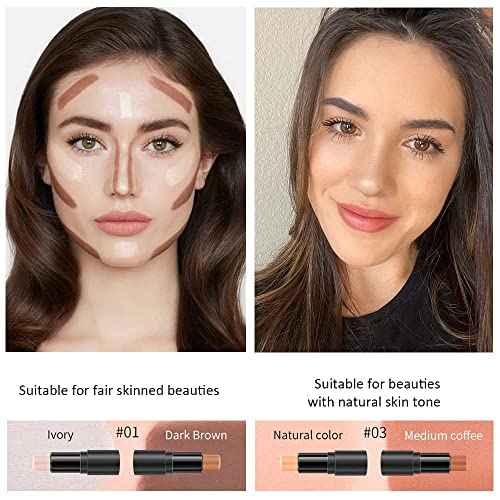 evpct 4 Colors Contour Stick Makeup Set, Cream Concealer Stick Contouring Palette Makeup Kit for Beginners, Nose Bronzer Sticks, Liquid Face Highlighter Make up contorno maquillaje, 01+03