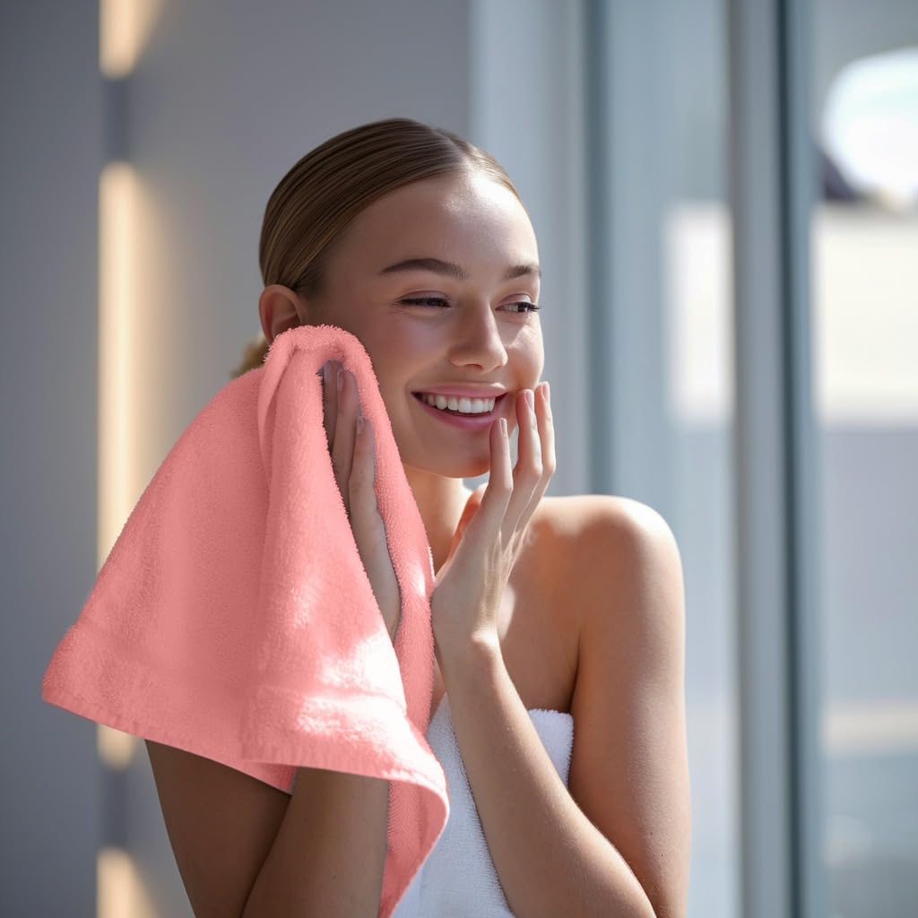 Towel and Linen Mart 100% Cotton - Wash Cloth Set - Flannel Face Cloths, Highly Absorbent and Soft Feel Fingertip Towels (Pink, Pack of 12)