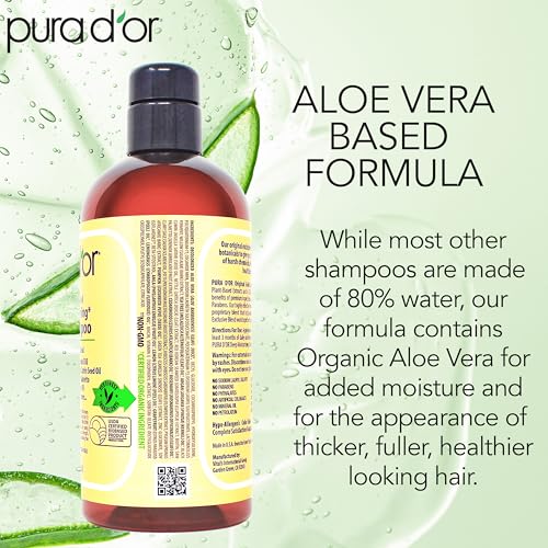 PURA D'OR 8 Oz Original Gold Label Anti-Thinning Biotin Shampoo Natural Earthy Scent, CLINICALLY TESTED Effective Results, Herbal Blend Hair Thickening Products, Women & Men, Color Treated Hair