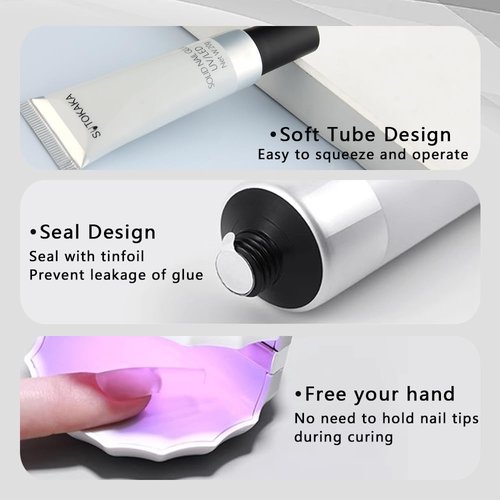 SUTOKAKA Solid Nail Glue Gel for Soft Gel Nail Tips, 20g Super Strong Nail Glue for Acrylic Nails Extension Press On Nails Fake Nails, Lamp Curing Needed Soak Off Nail Art Salon DIY at Home