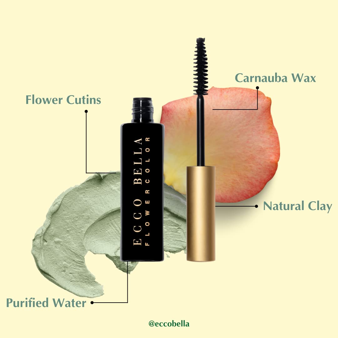 Ecco Bella Natural Vegan Mascara - Pure Formula for Soft, Natural Lashes | Ideal for Sensitive Eyes | Brown, 0.38 oz.