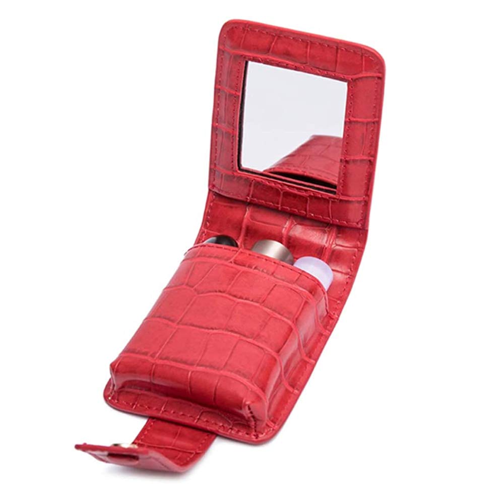 HSK_Mall Makeup Lipstick Case with Mirror, for Outside Mini Bag Travel Cosmetic Pouch Lipstick Box Organizer Bag for Women Ladies Gifts for Liquid Lipsticks and Lip Gloss and Lip Balm, Red